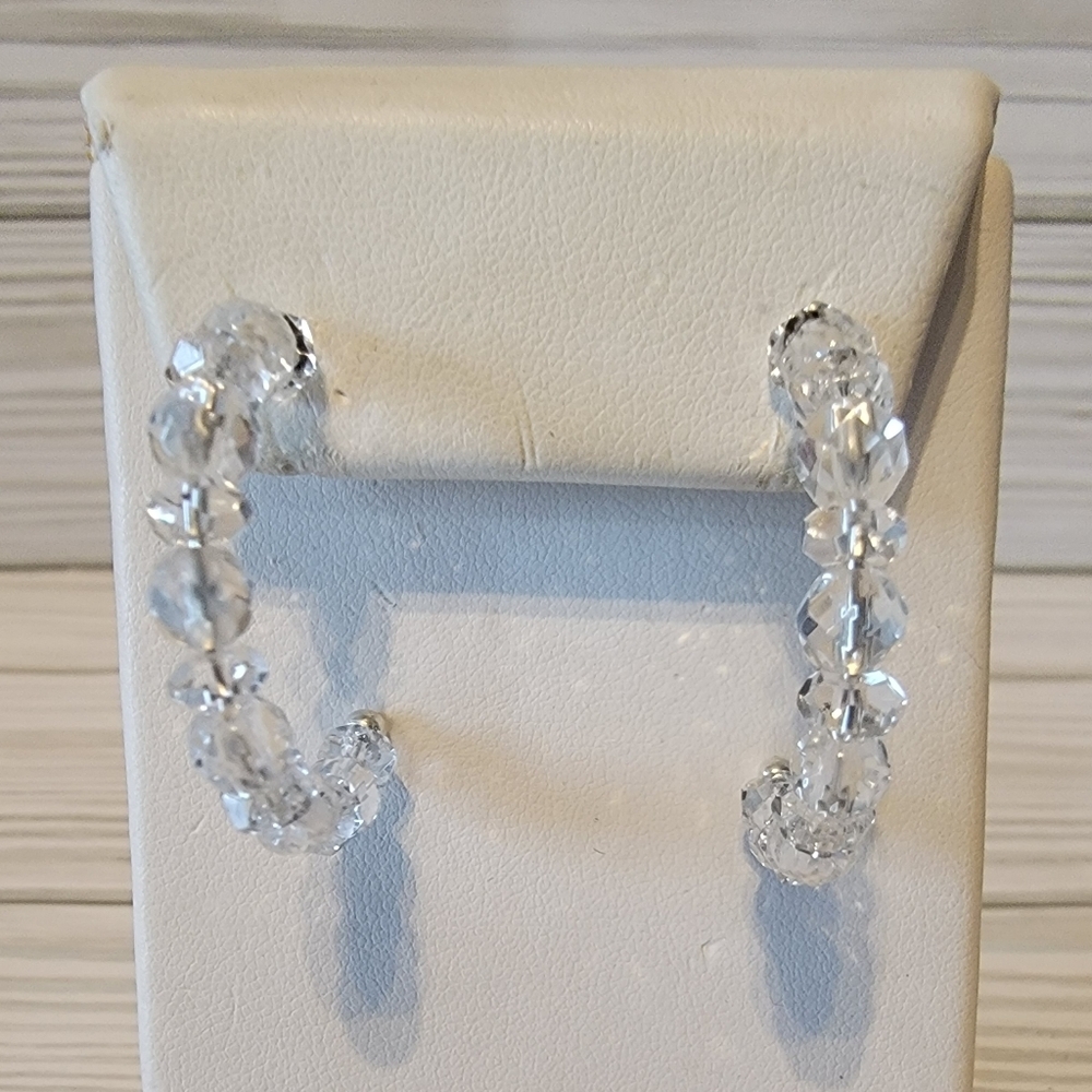 Deb Guyot Sterling Silver Clear Beaded Hoop Earrings NIB QVC